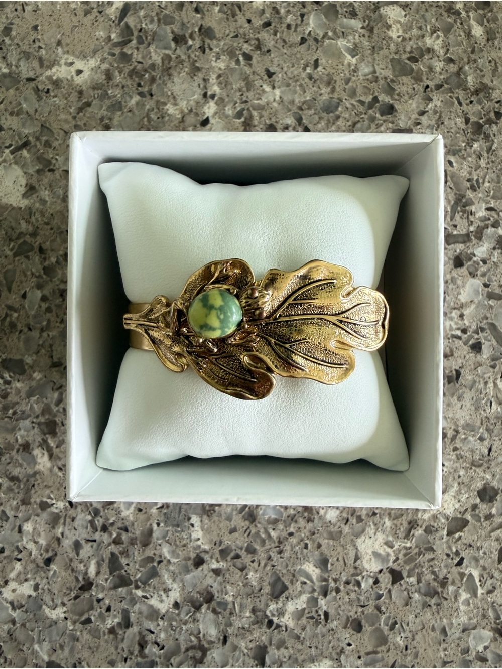 Anthropologie Green Jeweled Fauna Cuff Gold-tone Leaf & Frog Statement Bracelet